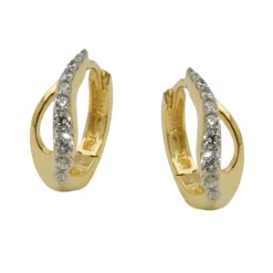 Creolen 13x5mm Klappcreolen, bicolor mit weißen Zirkonia, 375 Gold Gelbgold