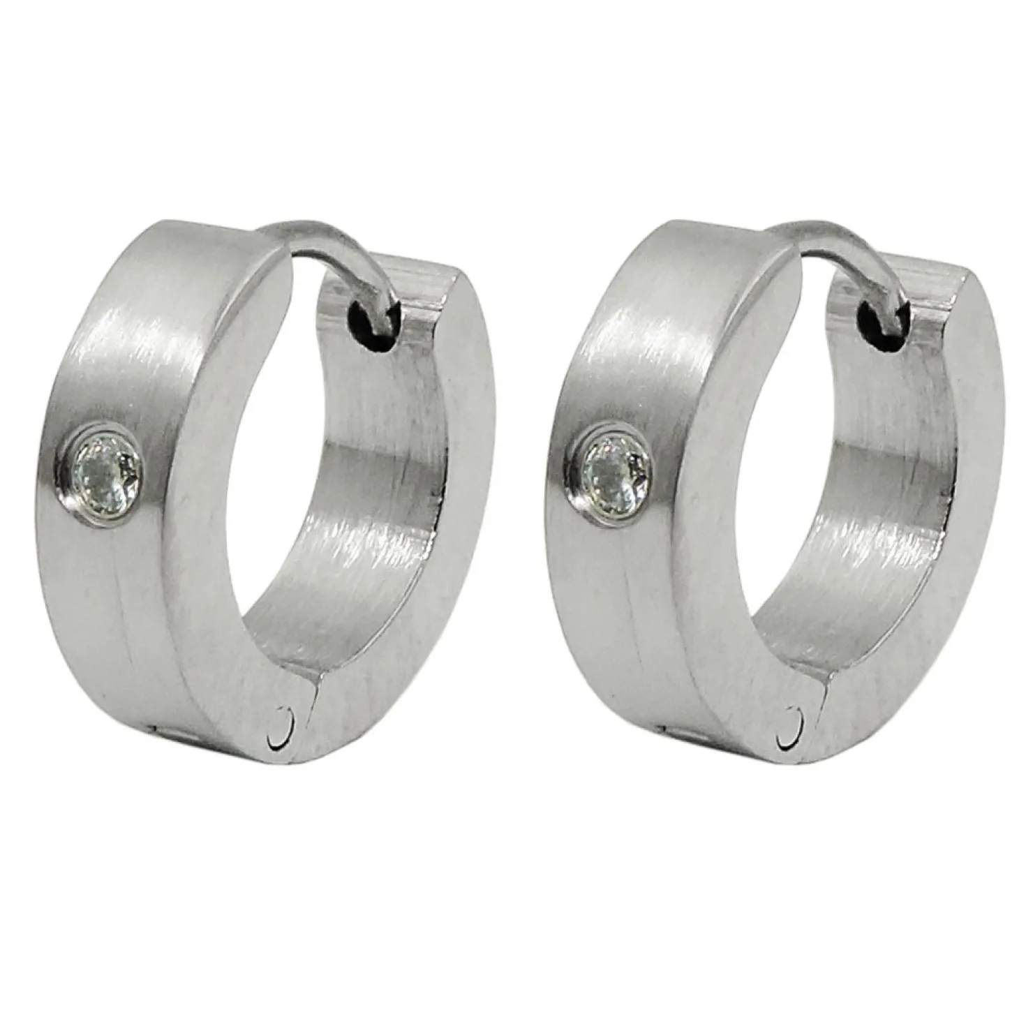 Creolen 13x4mm Klappcreolen mit weißem Glasstein, Edelstahl mattierte Ohrringe