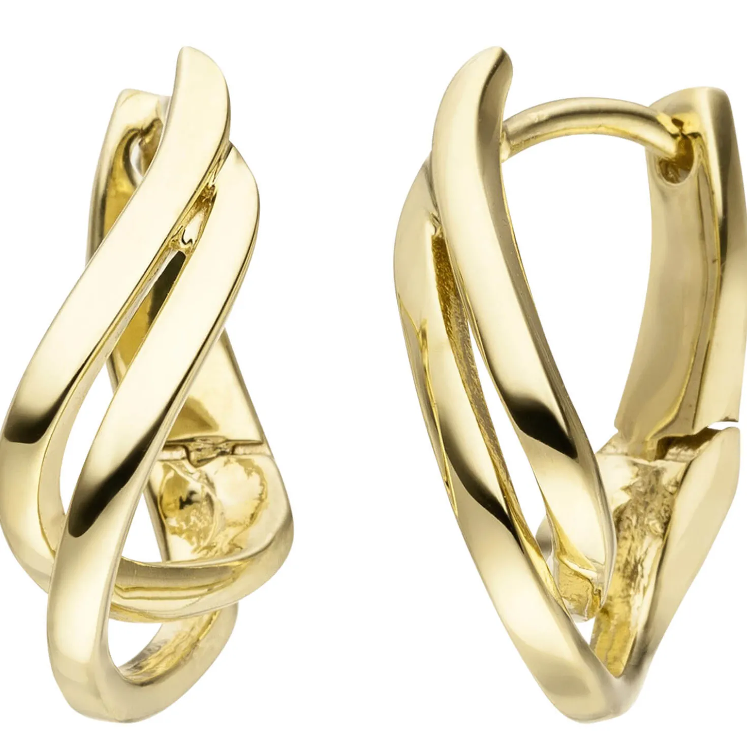 Creolen 5x15,5mm Klappcreolen Ohrringe 2-reihig elegant geschwungen 375 Gelbgold