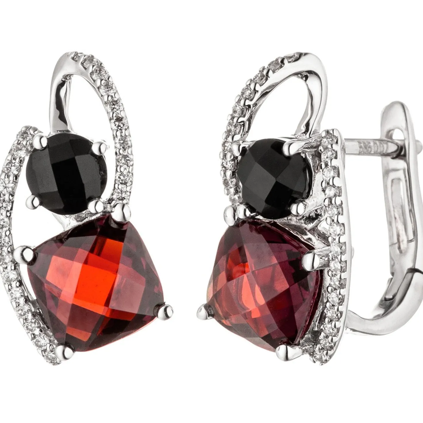 Creolen 7,9x15,6mm mit 48 Diamanten 0.14Ct W/SI Granat Onyx schwarz 585 Weißgold