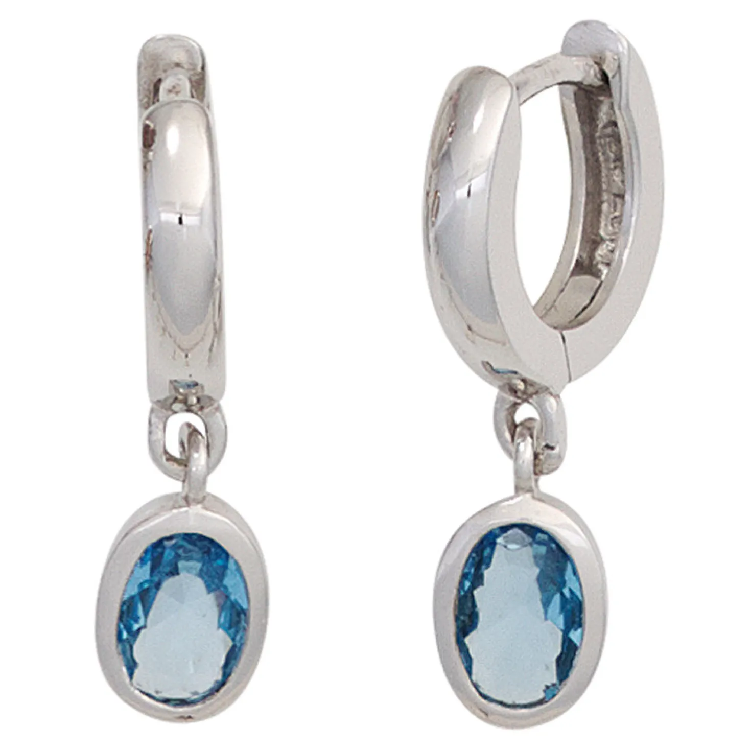 Creolen 5,4x21,3mm Ohrringe aus 925 Silber Zirkonia hellblau oval facett Damen