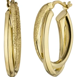 Creolen 5,2x24mm Ohrringe 2 überkreuzte Ringe 925 Silber Gelbgold vergoldet matt