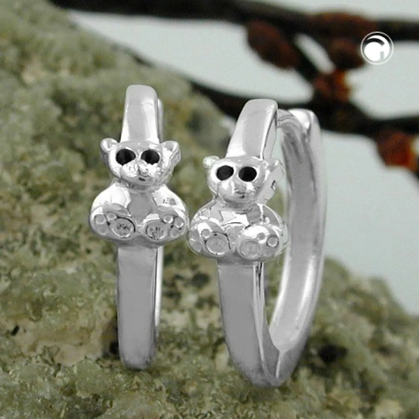 Creolen 13x4mm Ohrringe kleiner Bär Bärchen 925 Silber mattiert Kinder