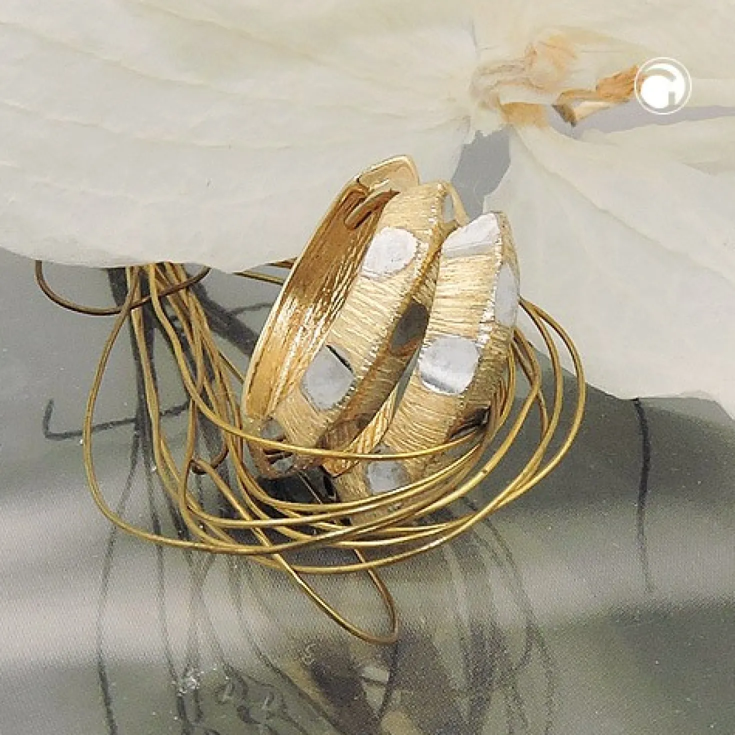 Creolen 14x3mm Ohrringe mit Muster, 375 Gold Gelbgold bicolor Ohrschmuck