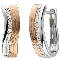 Creolen 6,1x19,8mm Ohrringe mit Zirkonia gewellt 925 Silber Rotgold vergoldet