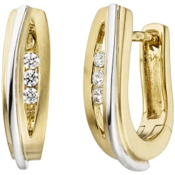 Creolen 4,5x15,5mm Ohrringe mit Zirkonia 375 Gold Gelbgold Weißgold bicolor