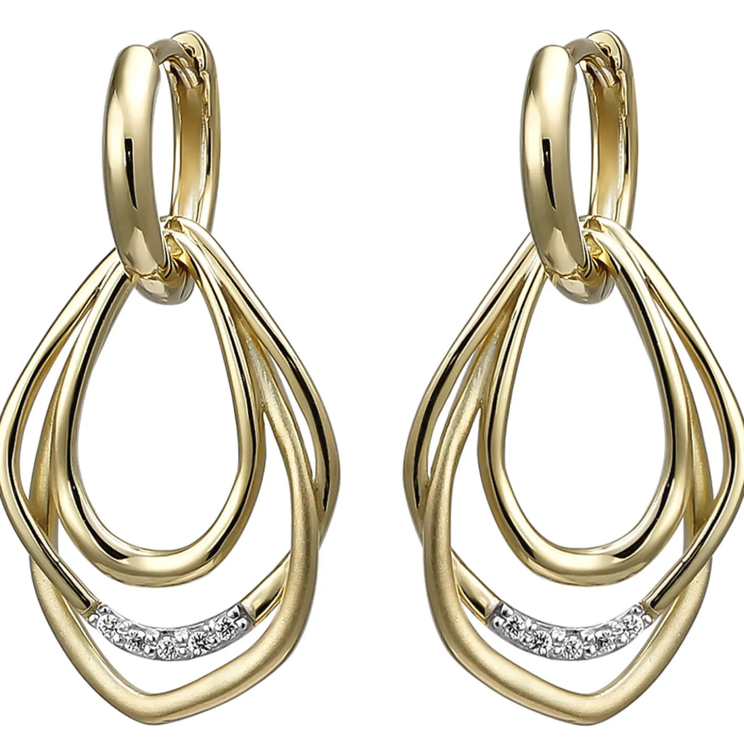 Creolen 14,3x28,2mm 925 Silber 2-teilig gold vergoldet 10 Zirkonia Ohrhänger