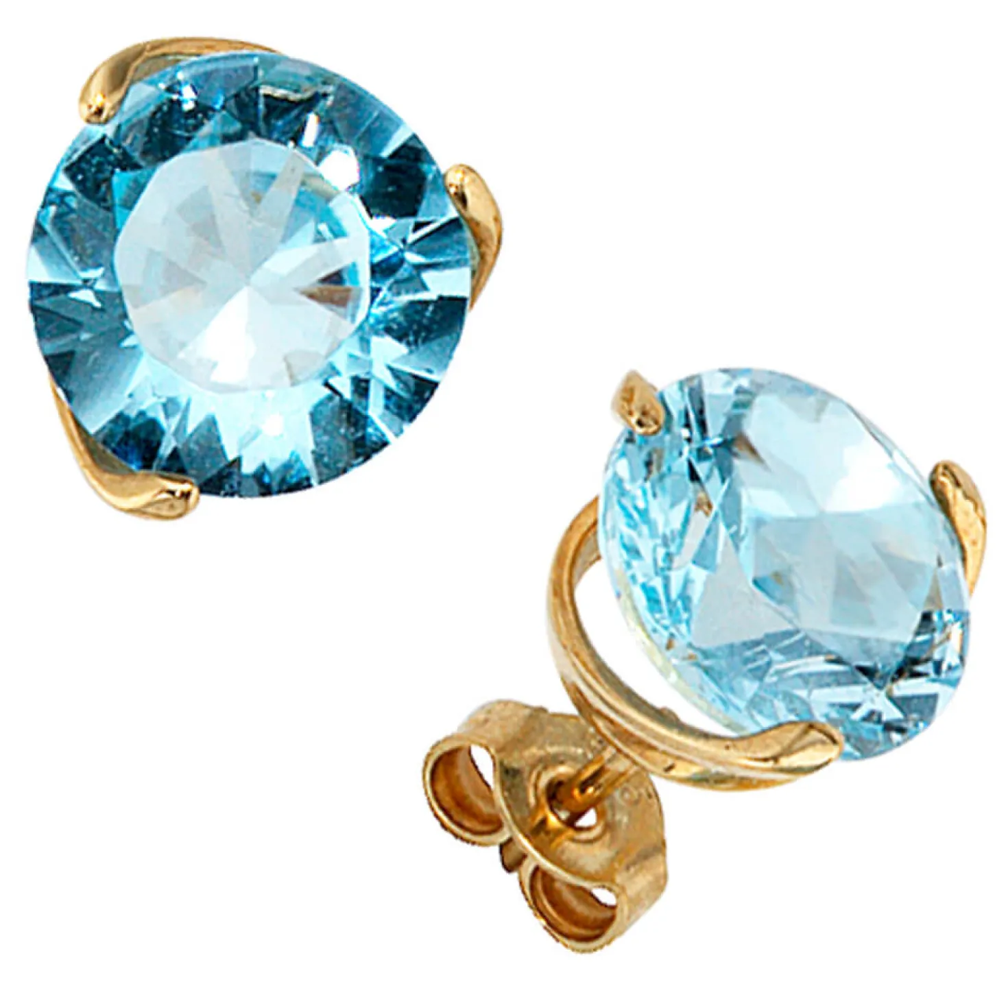 Damen Ohrstecker Stecker, Topas Blautopas hellblau sky-blue, 585 Gold Gelbgold