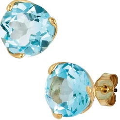 Damen Ohrstecker Stecker, Topas Blautopas hellblau sky-blue, 585 Gold Gelbgold