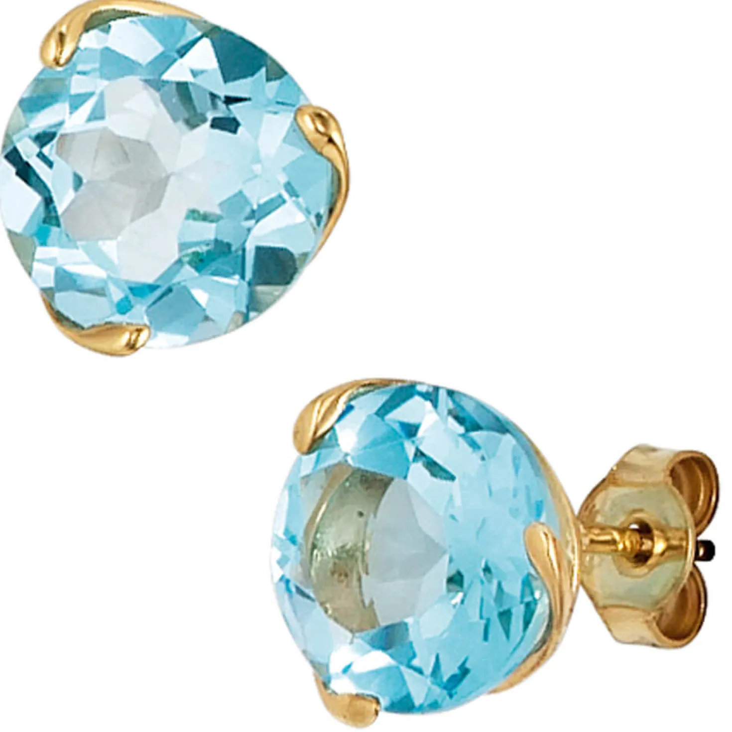 Damen Ohrstecker Stecker, Topas Blautopas hellblau sky-blue, 585 Gold Gelbgold