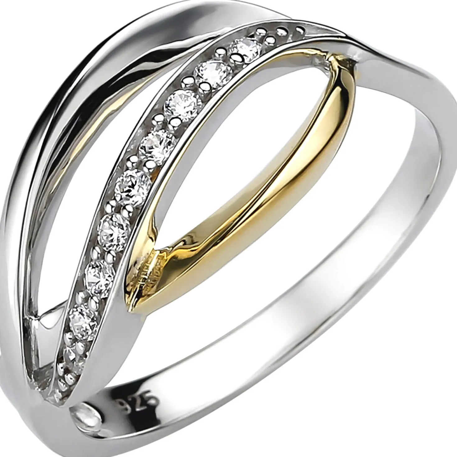 Damen Ring aus 925 Silber bicolor vergoldet mit 9 Zirkonia Silberring Fingerring