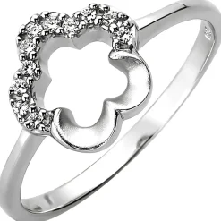 Damen Ring Blume aus 925 Silber mit 11 Zirkonia Silberring Fingerring rhodiniert