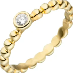 Damen-Ring Kugelring weiße Zirkonia Solitär, 925 Silber Gelbgold vergoldet