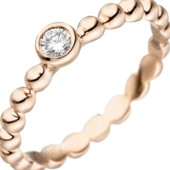 Damen-Ring Kugelring weiße Zirkonia Solitär 925 Silber Rotgold vergoldet