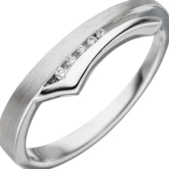 Damen-Ring mit 5 Diamanten 0.03Ct W/SI Brillanten 585 Gold Weißgold teilmattiert