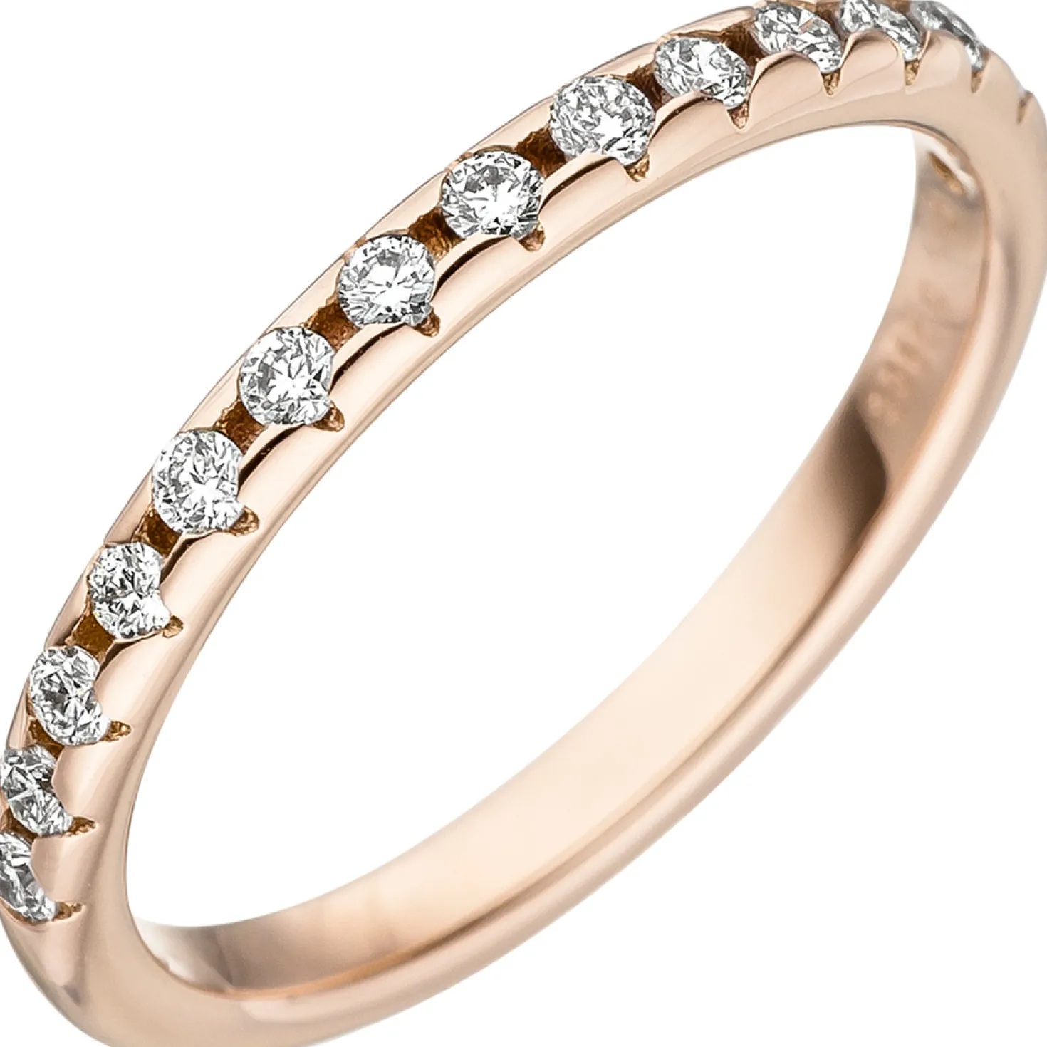 Damen-Ring mit 15 Diamanten 0.29Ct W/SI Brillanten 2,4mm schmal 585 Gold Rotgold