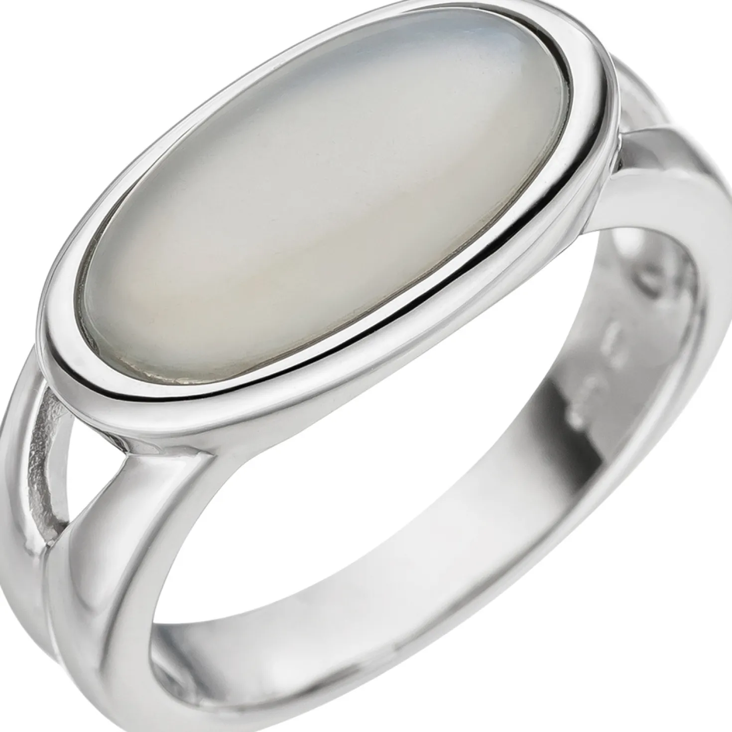Damen-Ring mit echtem Mondstein Cabochon oval 585 Gold Weißgold Weißgoldring