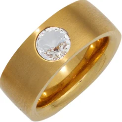 Damenring mit Swarovski-Element Solitär Edelstahl vergoldet matt