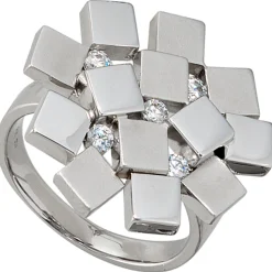 Damenring mit 5 Zirkonia, 925 Echt Silber Sterlingsilber, teilmattiert