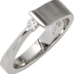 Damenring Ring aus 585 Gold Weißgold mit Diamant 0.07Ct Brillant