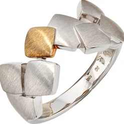 Damenring Ring aus 925 Silber & 585 Gold Gelbgold, mattiert, für Damen