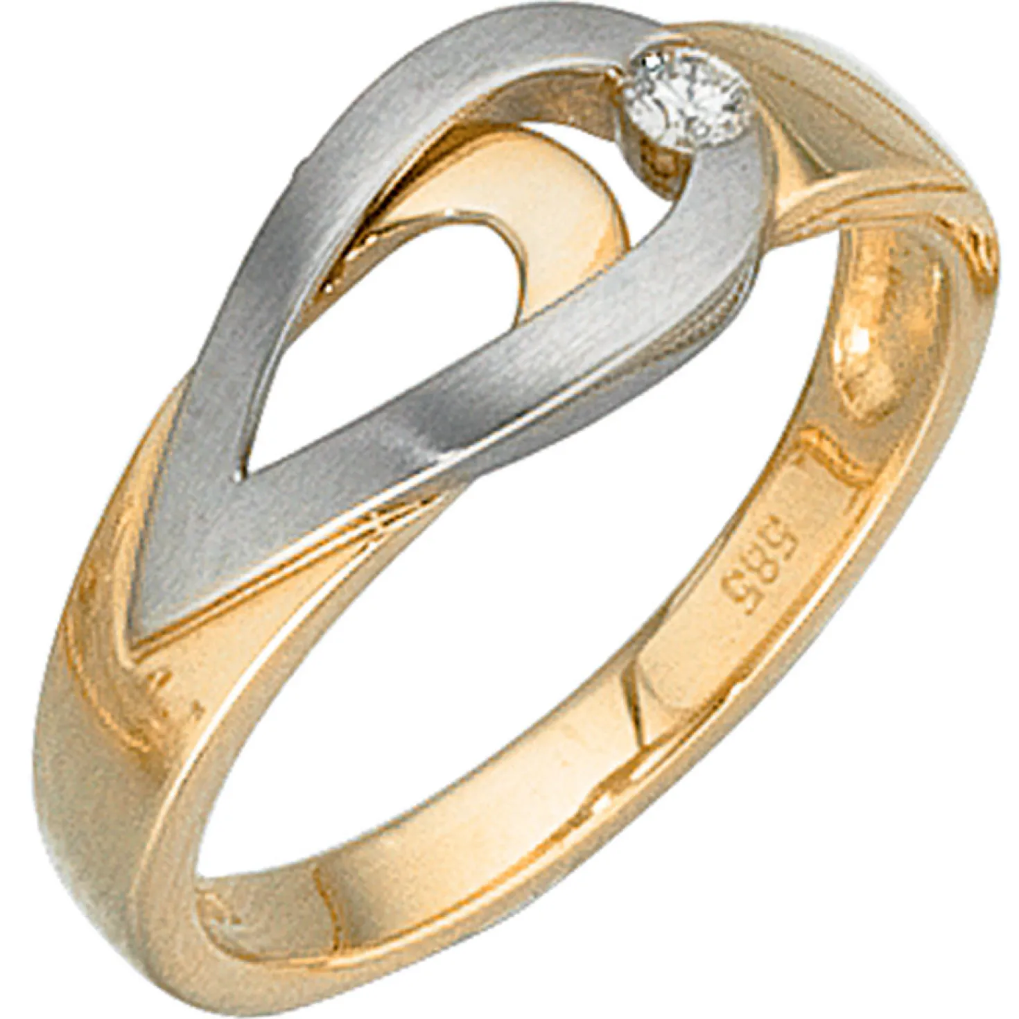 Damenring Ring mit Diamant 0.06Ct W/P1 585 Gold Gelbgold Weißgold Goldring