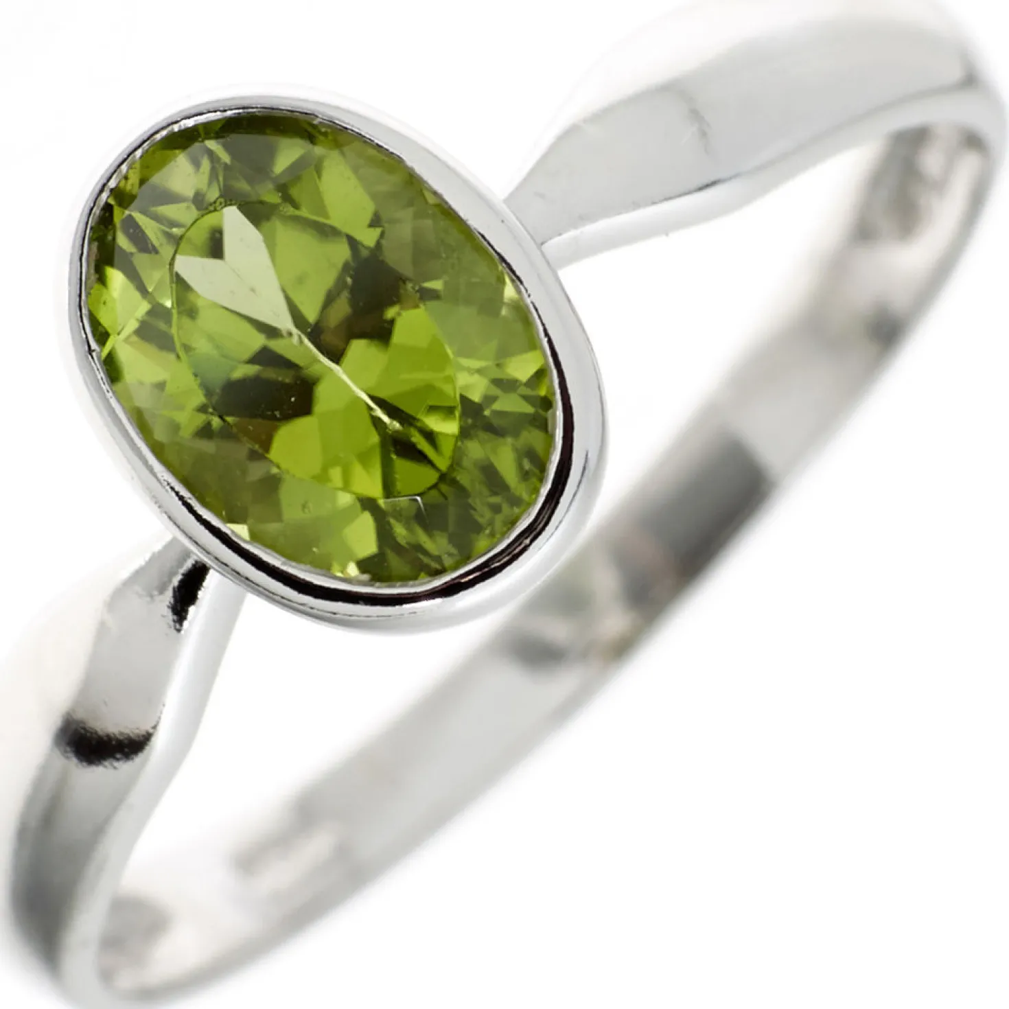 Damenring Ring mit echtem Peridot grün 925 Silber oval Fingerschmuck