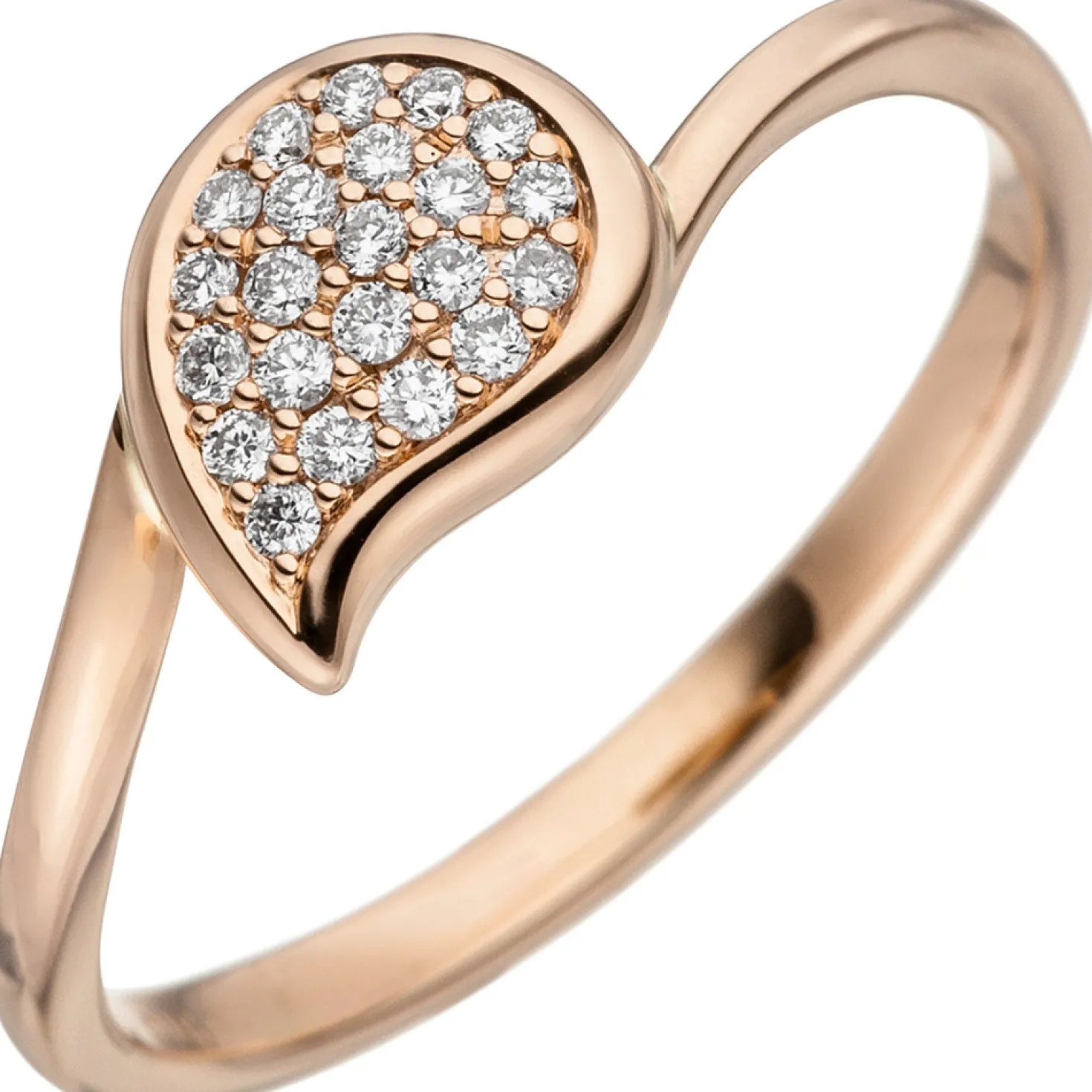 Damen-Ring Tropfen mit 22 Diamanten Brillanten 0,16 Ct 585 Gold Rotgold