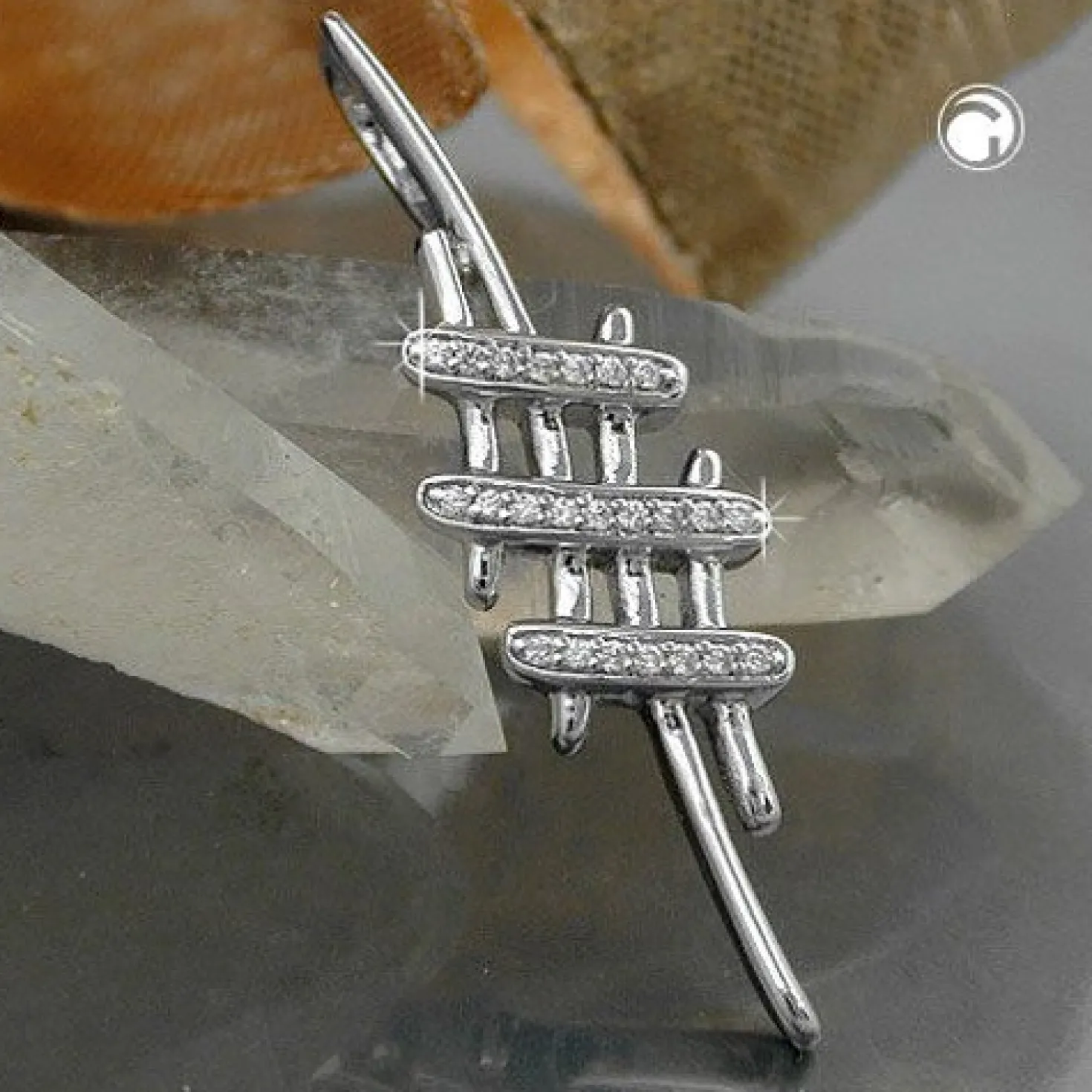 Designer Anhänger 40x11mm mit viel Zirkonia echtes 925 Silber schlicht Damen