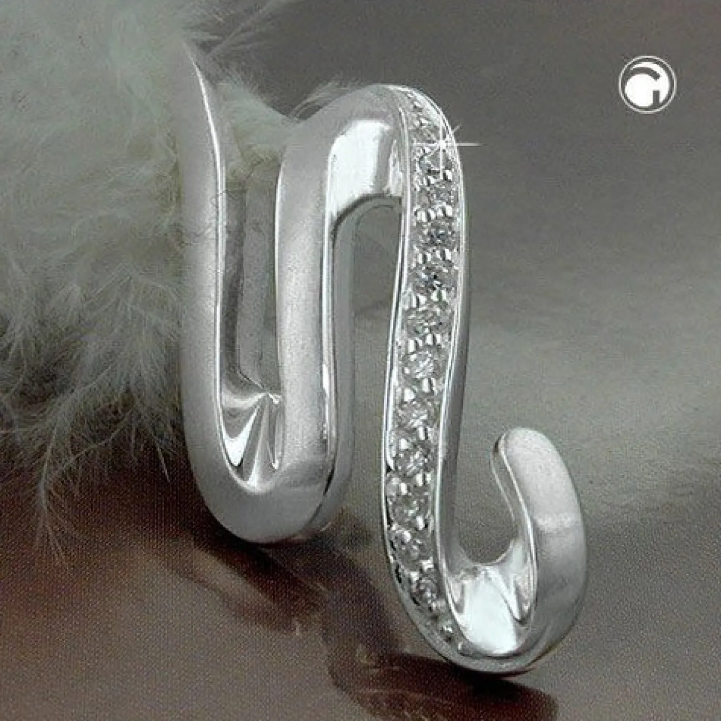 Designer Anhänger 30x15mm mit Zirkonia & 925 Silber mattiert Damen
