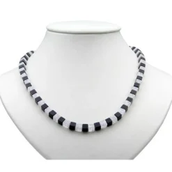 Designerkette Collier aus Onyx & Bergkristall, 925 Silber Würfel schwarz-weiß