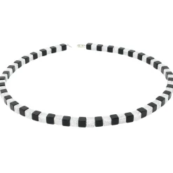 Designerkette Collier aus Onyx & Bergkristall, 925 Silber Würfel schwarz-weiß