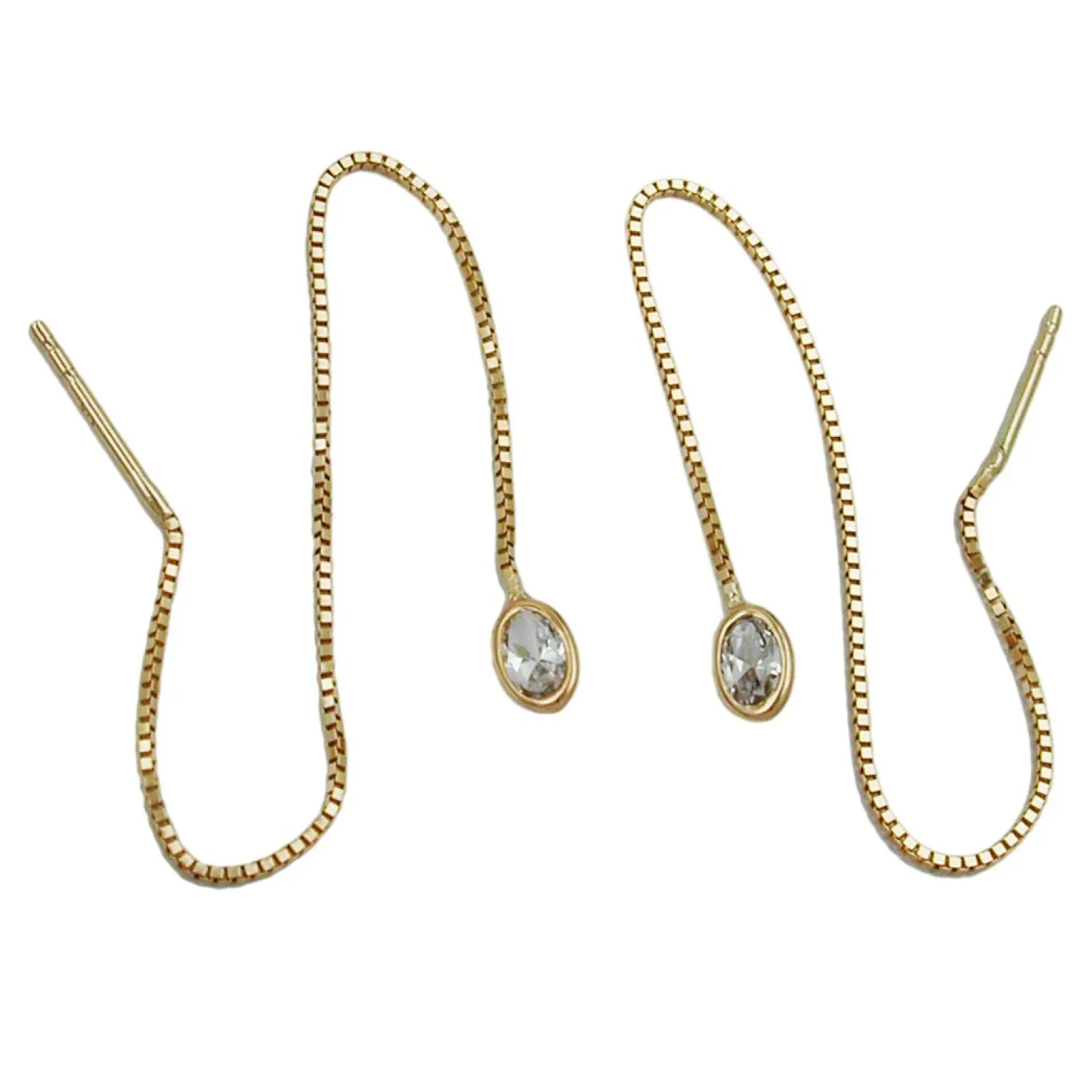 Durchzieher Ohrhänger 93x3mm mit Zirkonia 375 Gold Gelbgold Goldohrringe