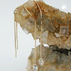 Durchzieher Ohrhänger 93x3mm mit Zirkonia 375 Gold Gelbgold Goldohrringe