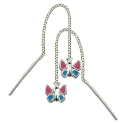 Durchzieher Schmetterling pink blau echtes 925 Silber Kinder Silberohrringe