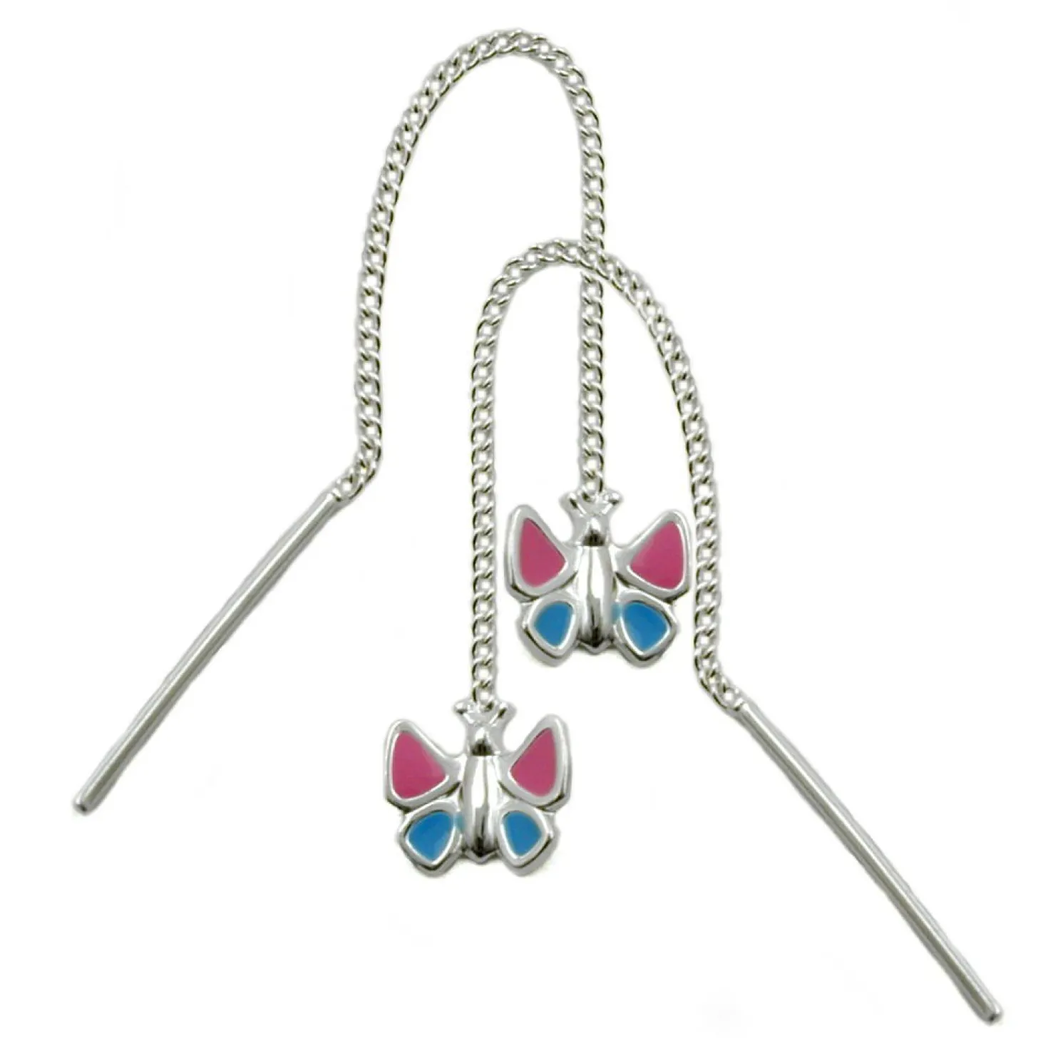 Durchzieher Schmetterling pink blau echtes 925 Silber Kinder Silberohrringe