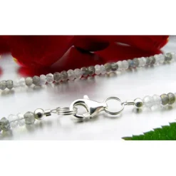 Edelsteinkette aus echtem Mondstein & Labradorit weiß-grau facettiert 925 Silber