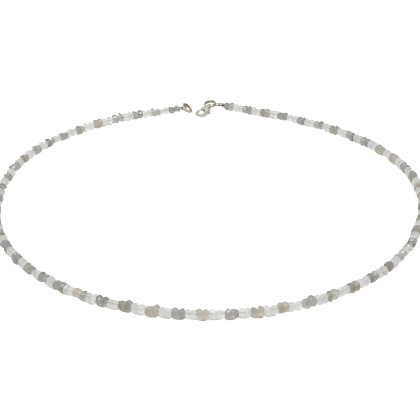 Edelsteinkette aus echtem Mondstein & Labradorit weiß-grau facettiert 925 Silber