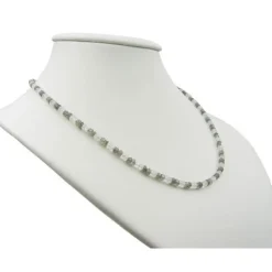 Edelsteinkette aus echtem Mondstein & Labradorit weiß-grau facettiert 925 Silber