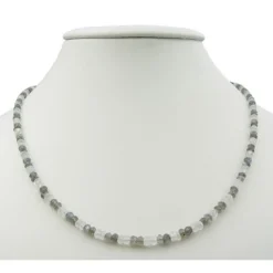Edelsteinkette aus echtem Mondstein & Labradorit weiß-grau facettiert 925 Silber