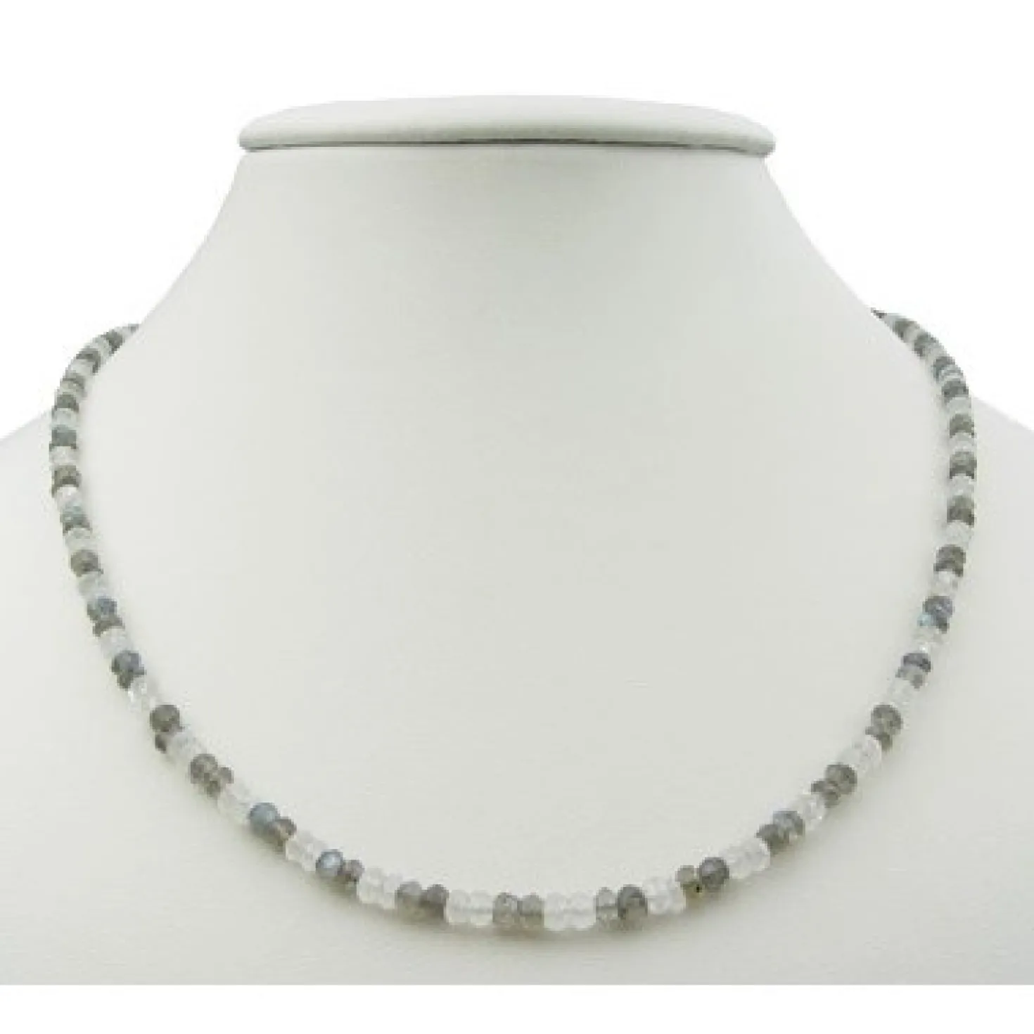 Edelsteinkette aus echtem Mondstein & Labradorit weiß-grau facettiert 925 Silber