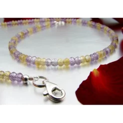 Edelsteinkette Collier aus Amethyst & Citrin & Silber, gelb violett