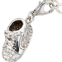 Einhänger Anhänger 8,2x17,3mm Charm Babyschuh Schuh mit Zirkonia 925 Silber