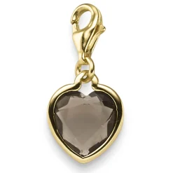 Einhänger Charm Herz mit Rauchquarz braun 23,5x10,5mm 585 Gold Gelbgold