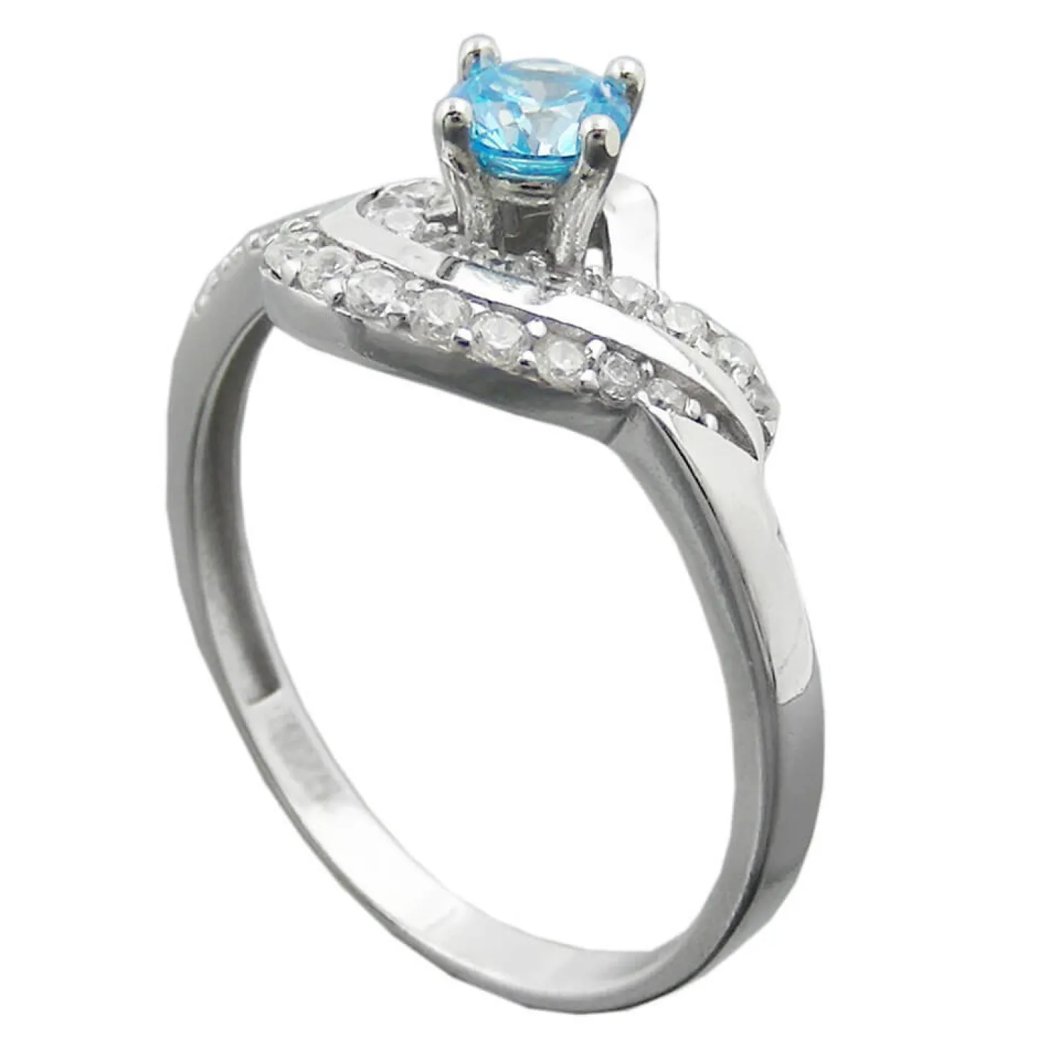 Eleganter Ring Damenring mit Zirkonia aqua und weiß 925 Silber