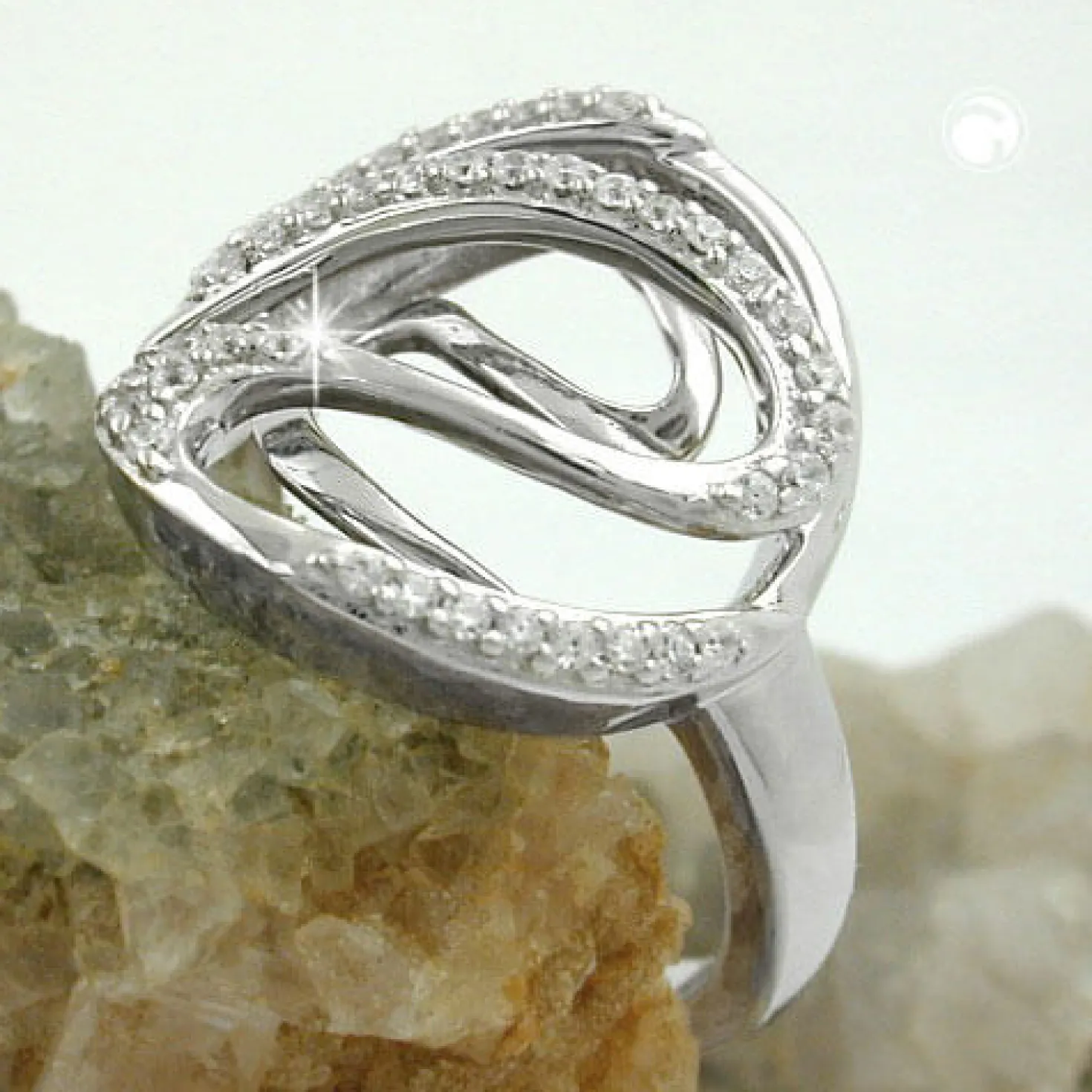 Eleganter Ring Damenring weiße Zirkonia zweilagig 925 Silber