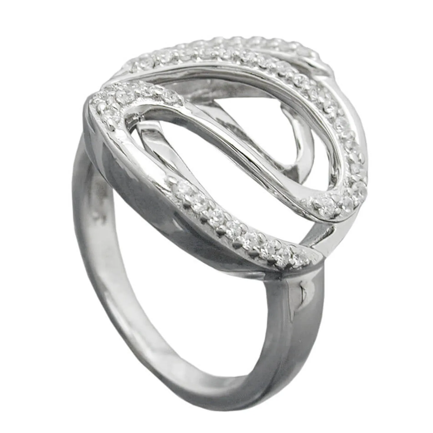 Eleganter Ring Damenring weiße Zirkonia zweilagig 925 Silber