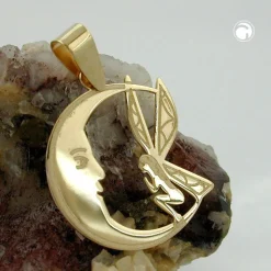 Elfe mit Mond - Anhänger 17x15mm Goldanhänger Mondsichel 375 Gelbgold Damen