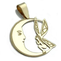 Elfe mit Mond - Anhänger 17x15mm Goldanhänger Mondsichel 375 Gelbgold Damen