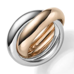 2-er Ring aus 585 Gold weiß/rot bicolor 6,5mm glatt glänzend schlicht